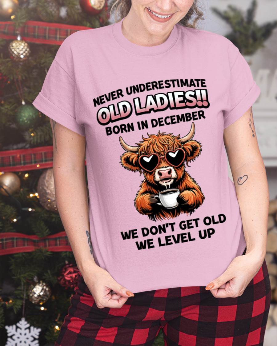 DECEMBER BORN WOMEN LEVEL UP, NEVER GROW OLD SHIRT - FOR WOMEN - TLEE12 (SKU2606-79-12)
