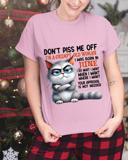 JUNE GRUMPY OLD WOMAN CAT T-SHIRT – FUNNY ATTITUDE SHIRT - FOR WOMEN - TLEE06 (SKU2603-319-06)
