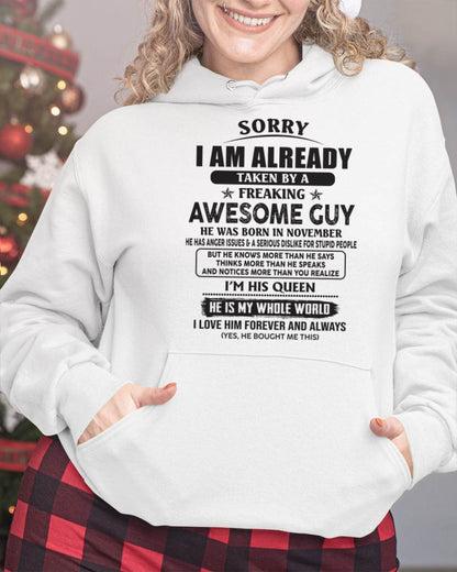 November - Sorry I Am Already Taken By A Freaking Awes Some Guy - Gift For Your Girlfriend, Wife From Husband - TLEE11 (SKU07-177-11)