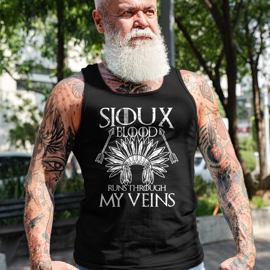 Native American T-Shirts, Vintage Native American Unisex T-Shirt/Hoodie/Sweatshirt HLT00 - Sioux Blood Proud Native American Headdress Sioux Tribe T-Shirt