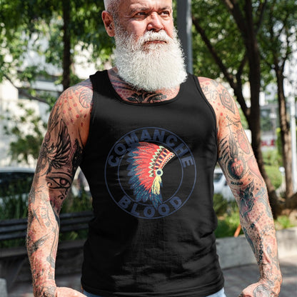 Native American T-Shirts, Vintage Native American Unisex T-Shirt/Hoodie/Sweatshirt HLT00 - American Flag - Comanche Blood Headdress Native American Comanche Tribe T-Shirt