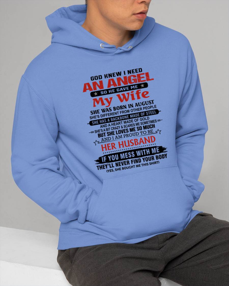 AUGUST - WHEN I NEEDED AN ANGEL, GOD GAVE ME MY WIFE. PROUD TO BE HER HUSBAND - FROM WIFE - TLEE08 (SKU26T-01205-08)