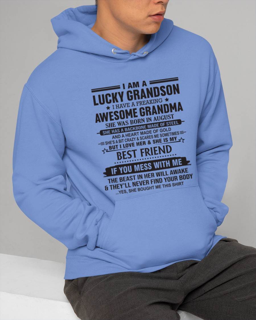 AUGUST - I AM A LUCKY GRANDSON I HAVE A FREAKING AWESOME GRANDMA - FROM GRANDMA - TLEE08 (SKU2603-05-08)