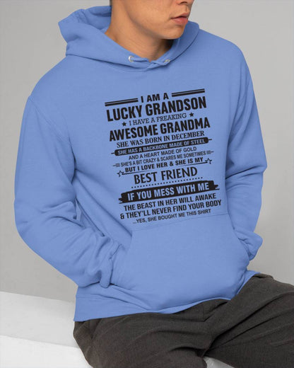 DECEMBER - I AM A LUCKY GRANDSON I HAVE A FREAKING AWESOME GRANDMA - FROM GRANDMA - TLEE12 (SKU2603-05-12)