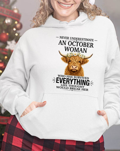 OCTOBER WOMAN HIGHLAND COW SHIRT - FOR WOMEN - TLEE10 (SKU2606-158-10)