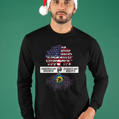 Native American T-Shirts, Vintage Native American Unisex T-Shirt/Hoodie/Sweatshirt HLT00 - American Flag - American Grown with Choctaw Roots Native American Pride Tree T-Shirt (1)