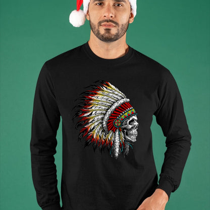 Native American T-Shirts, Vintage Native American Unisex T-Shirt/Hoodie/Sweatshirt HLT00 - Native American Indian Chief Skull Motorcycle Headdress T-Shirt (2)