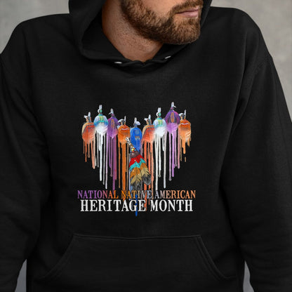 Native American T-Shirts, Vintage Native American Unisex T-Shirt/Hoodie/Sweatshirt HLT00 - National Native American Heritage Month Heart Watercolor T-Shirt (1)