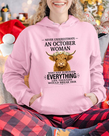 OCTOBER WOMAN HIGHLAND COW SHIRT - FOR WOMEN - TLEE10 (SKU2606-158-10)