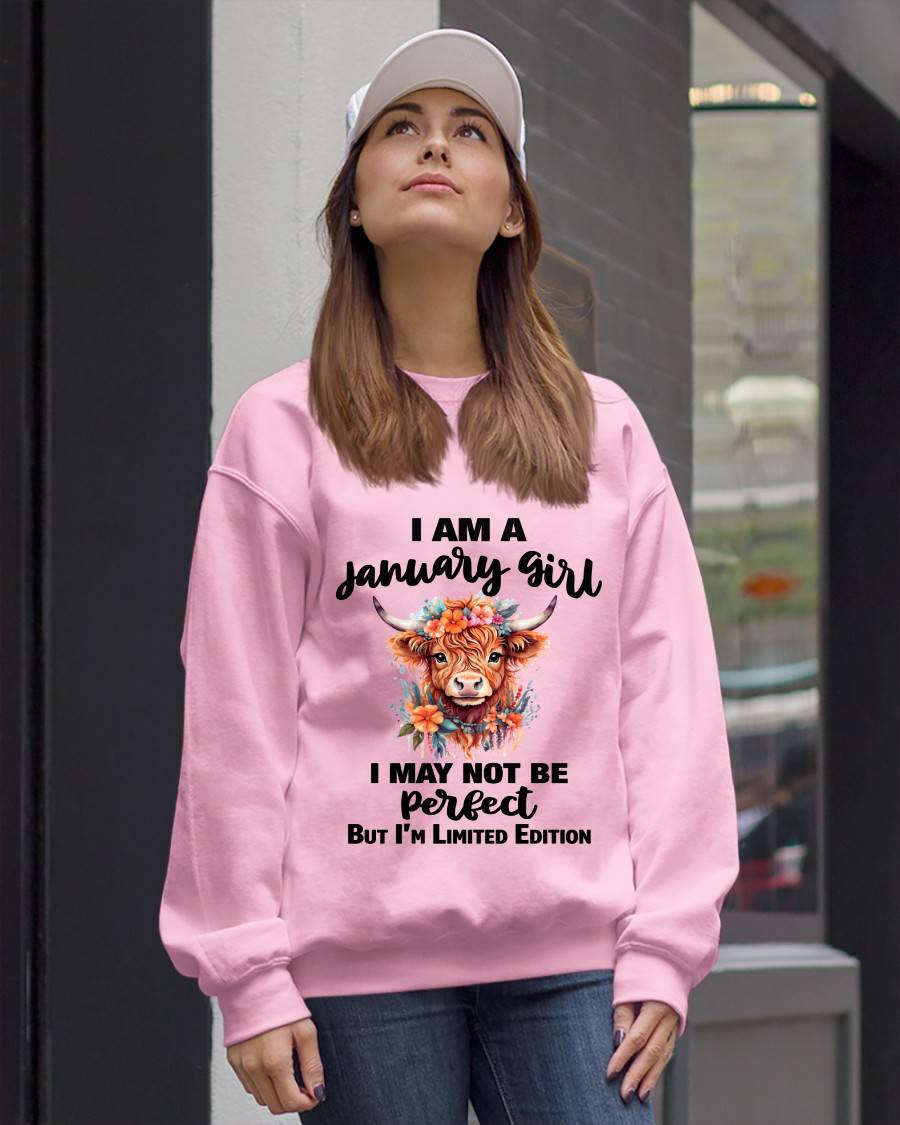 JANUARY GIRL FLORAL HIGHLAND COW TEE - FOR WOMEN - TLEE01 (SKU2607-278-01)