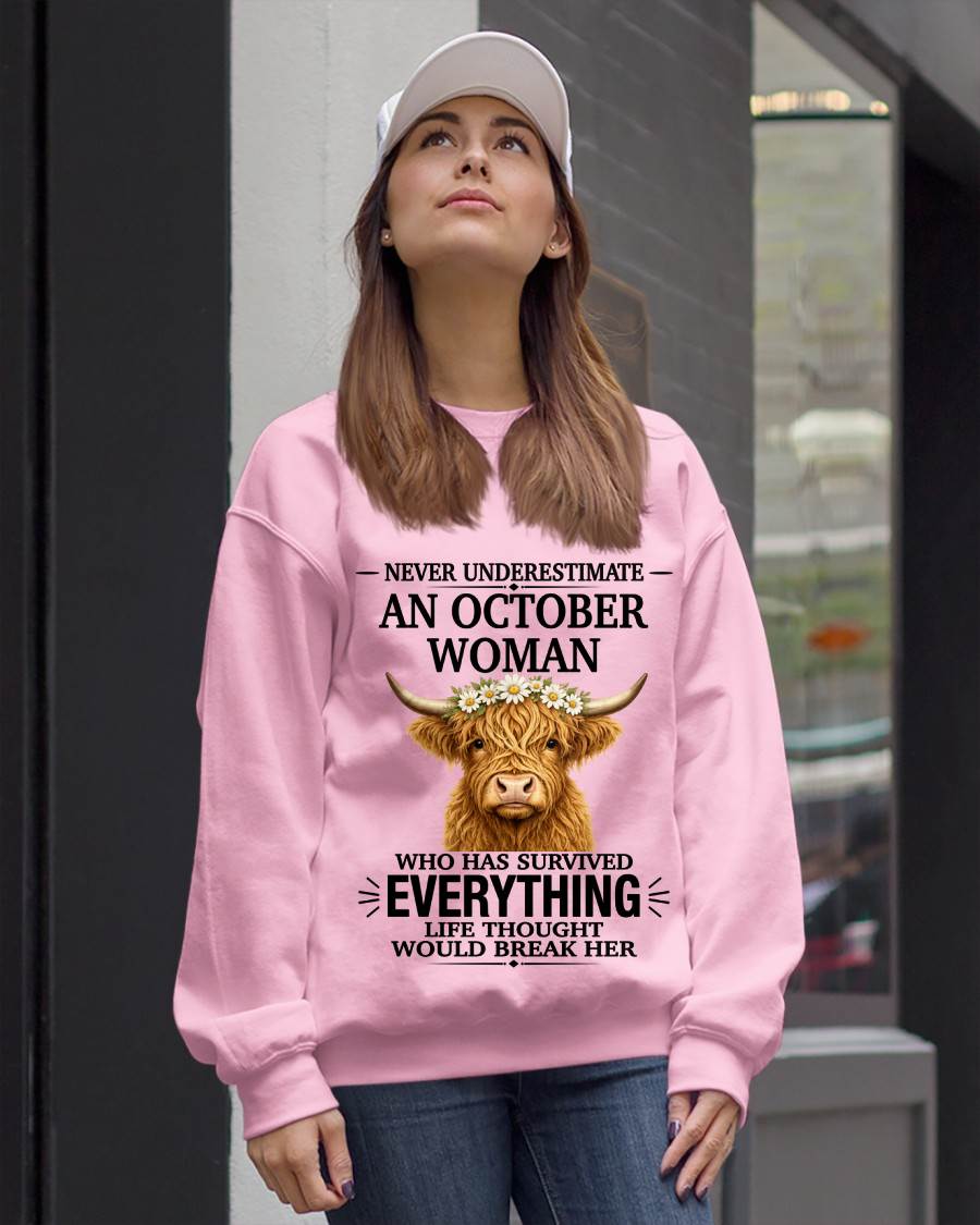 OCTOBER WOMAN HIGHLAND COW SHIRT - FOR WOMEN - TLEE10 (SKU2606-158-10)