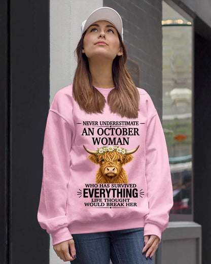 OCTOBER WOMAN HIGHLAND COW SHIRT - FOR WOMEN - TLEE10 (SKU2606-158-10)