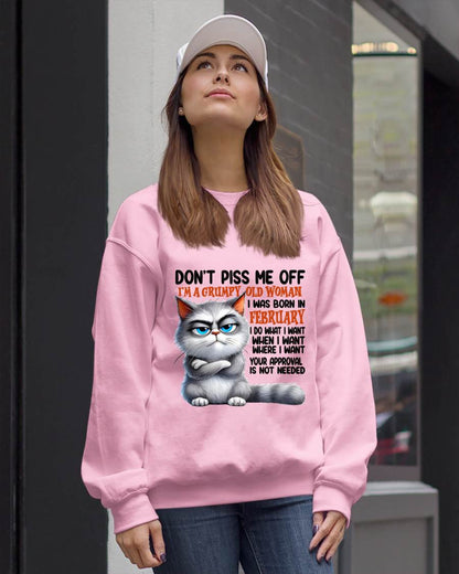 FEBRUARY GRUMPY OLD WOMAN CAT T-SHIRT – FUNNY ATTITUDE SHIRT - FOR WOMEN - TLEE02 (SKU2603-319-02)