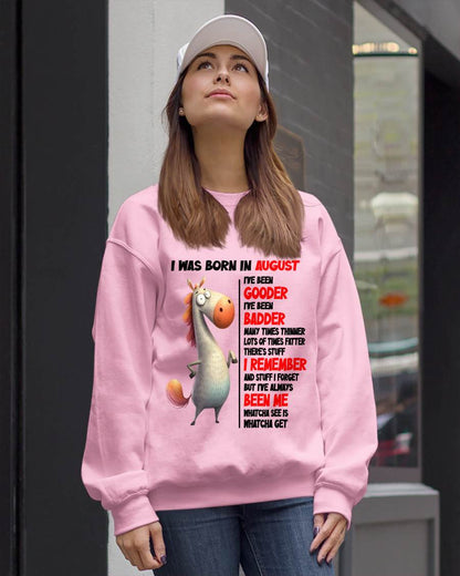 BORN IN AUGUST FUNNY SHIRT – GOODER BADDER HUMOR BIRTHDAY TEE - FOR WOMEN - TLEE08 (SKU2603-270-08)