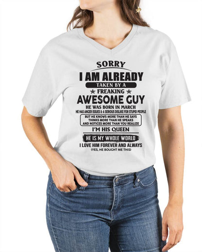March - Sorry I Am Already Taken By A Freaking Awes Some Guy - Gift For Your Girlfriend, Wife From Husband - TLEE03 (SKU07-177-03)