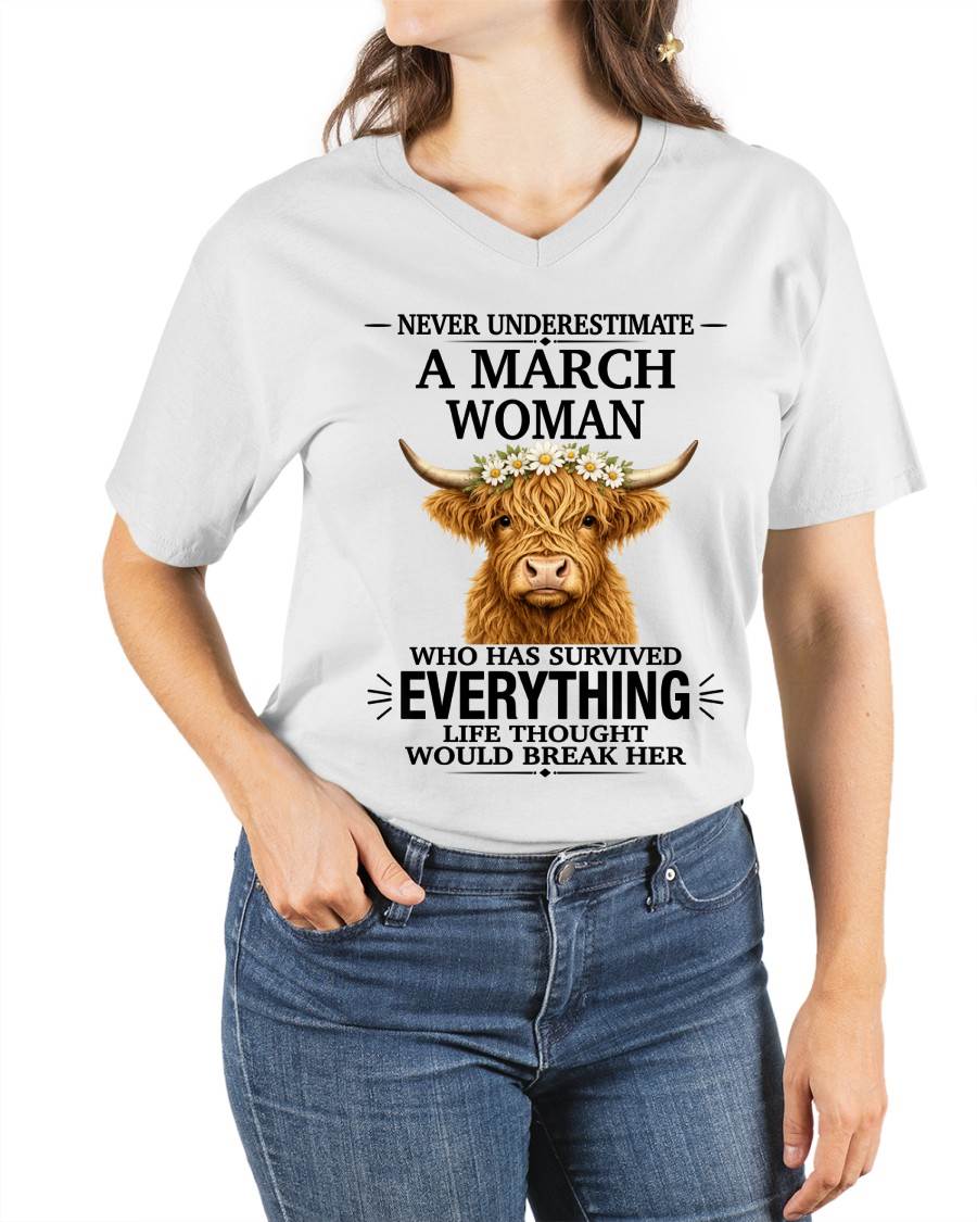 MARCH WOMAN HIGHLAND COW SHIRT - FOR WOMEN - TLEE03 (SKU2606-158-03)