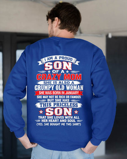 JANUARY CRAZY MOM & PROUD SON SHIRT - FROM MOM - TLEE01 (SKU2610-744-01)