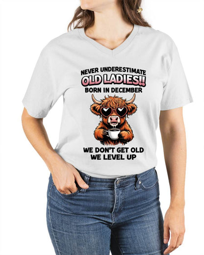DECEMBER BORN WOMEN LEVEL UP, NEVER GROW OLD SHIRT - FOR WOMEN - TLEE12 (SKU2606-79-12)