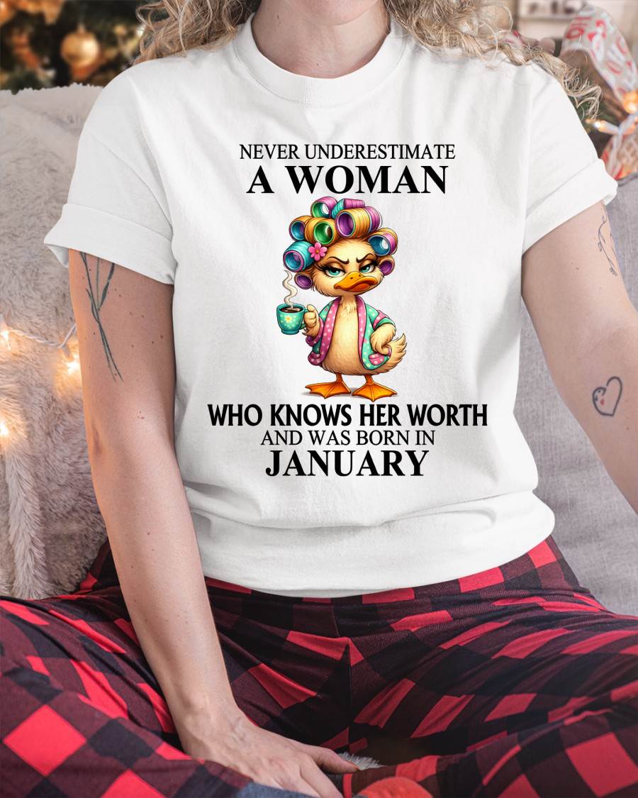 JANUARY – NEVER UNDERESTIMATE A WOMAN WHO KNOWS HER WORTH - FOR WOMEN - TLEE01 (SKU2604-56-01)