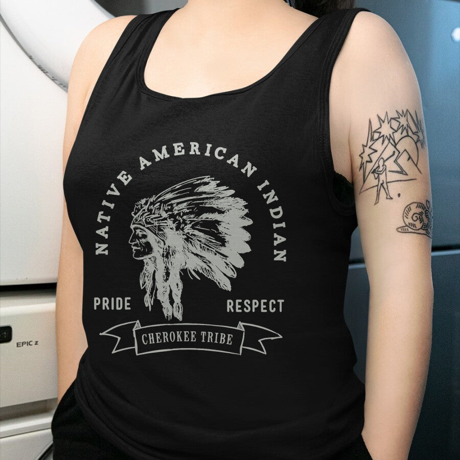 Native American T-Shirts, Vintage Native American Unisex T-Shirt/Hoodie/Sweatshirt HLT00 - American Flag - Cherokee Tribe Native American Indian Pride Respect Design T-Shirt (1)