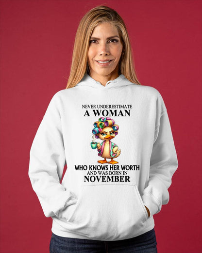 NOVEMBER – NEVER UNDERESTIMATE A WOMAN WHO KNOWS HER WORTH - FOR WOMEN - TLEE11 (SKU2604-56-11)