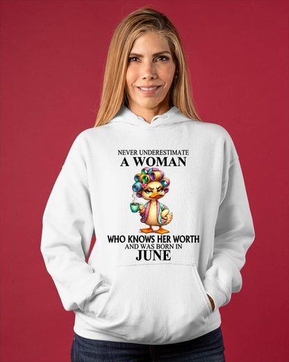JUNE – NEVER UNDERESTIMATE A WOMAN WHO KNOWS HER WORTH - FOR WOMEN - TLEE06 (SKU2604-56-06)
