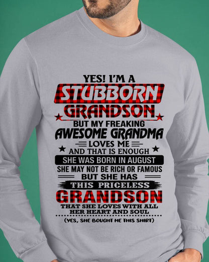 AUGUST - STUBBORN GRANDSON GRANDMA SHIRT - FROM GRANDMA - TLEE08 (SKU2608-86-08)