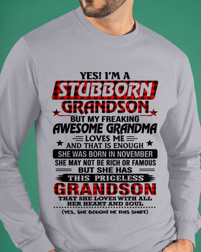 NOVEMBER - STUBBORN GRANDSON GRANDMA SHIRT - FROM GRANDMA - TLEE11 (SKU2608-86-11)