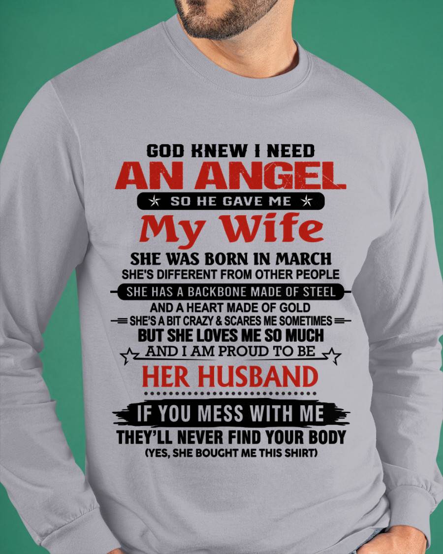 MARCH - WHEN I NEEDED AN ANGEL, GOD GAVE ME MY WIFE. PROUD TO BE HER HUSBAND - FROM WIFE - TLEE03 (SKU26T-01205-03)