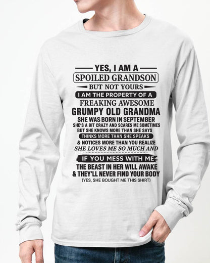 SEPTEMBER - YES, I AM A SPOILED GRANDSON BUT NOT YOURS I AM THE PROPERTY OF A FREAKING AWESOME GRUMPY OLD GRANDMA - FROM GRANDMA - TLEE09 (SKU10-171-09)