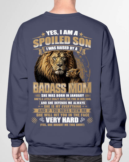 JANUARY BORN BADASS MOM – SPOILED SON LION T-SHIRT - FROM MOM - TLEE01 (SKU2605-285-01)