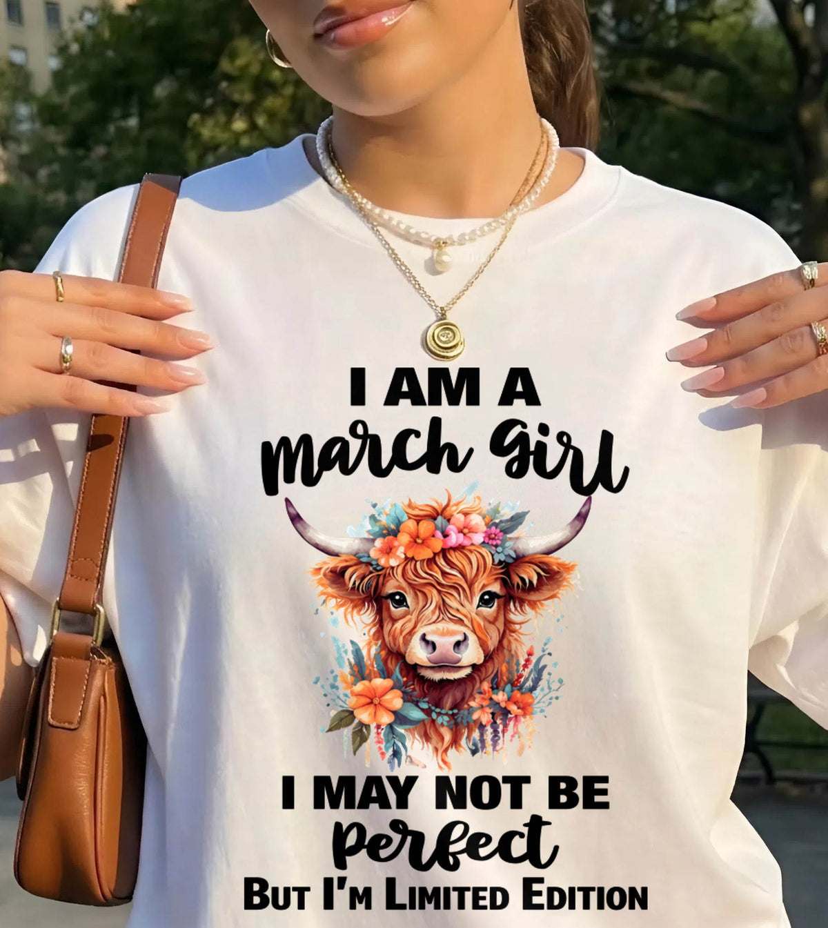MARCH GIRL FLORAL HIGHLAND COW TEE - FOR WOMEN - TLEE03 (SKU2607-278-03)