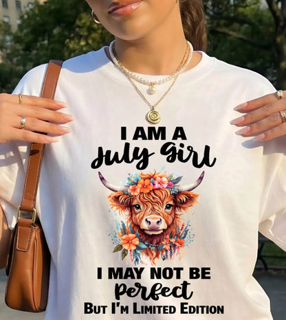 JULY GIRL FLORAL HIGHLAND COW TEE - FOR WOMEN - TLEE07 (SKU2607-278-07)