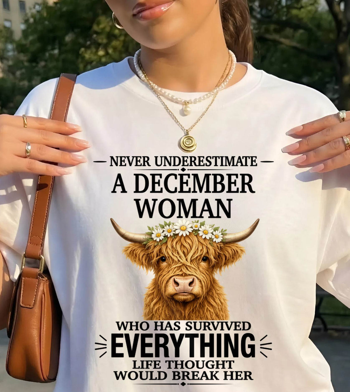 DECEMBER WOMAN HIGHLAND COW SHIRT - FOR WOMEN - TLEE12 (SKU2606-158-12)