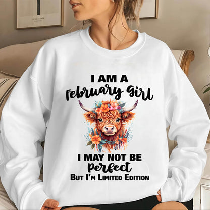FEBRUARY GIRL FLORAL HIGHLAND COW TEE - FOR WOMEN - TLEE02 (SKU2607-278-02)