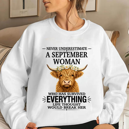 SEPTEMBER WOMAN HIGHLAND COW SHIRT - FOR WOMEN - TLEE09 (SKU2606-158-09)