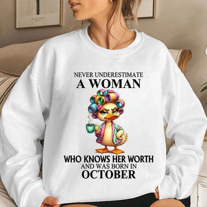 OCTOBER – NEVER UNDERESTIMATE A WOMAN WHO KNOWS HER WORTH - FOR WOMEN - TLEE10 (SKU2604-56-10)
