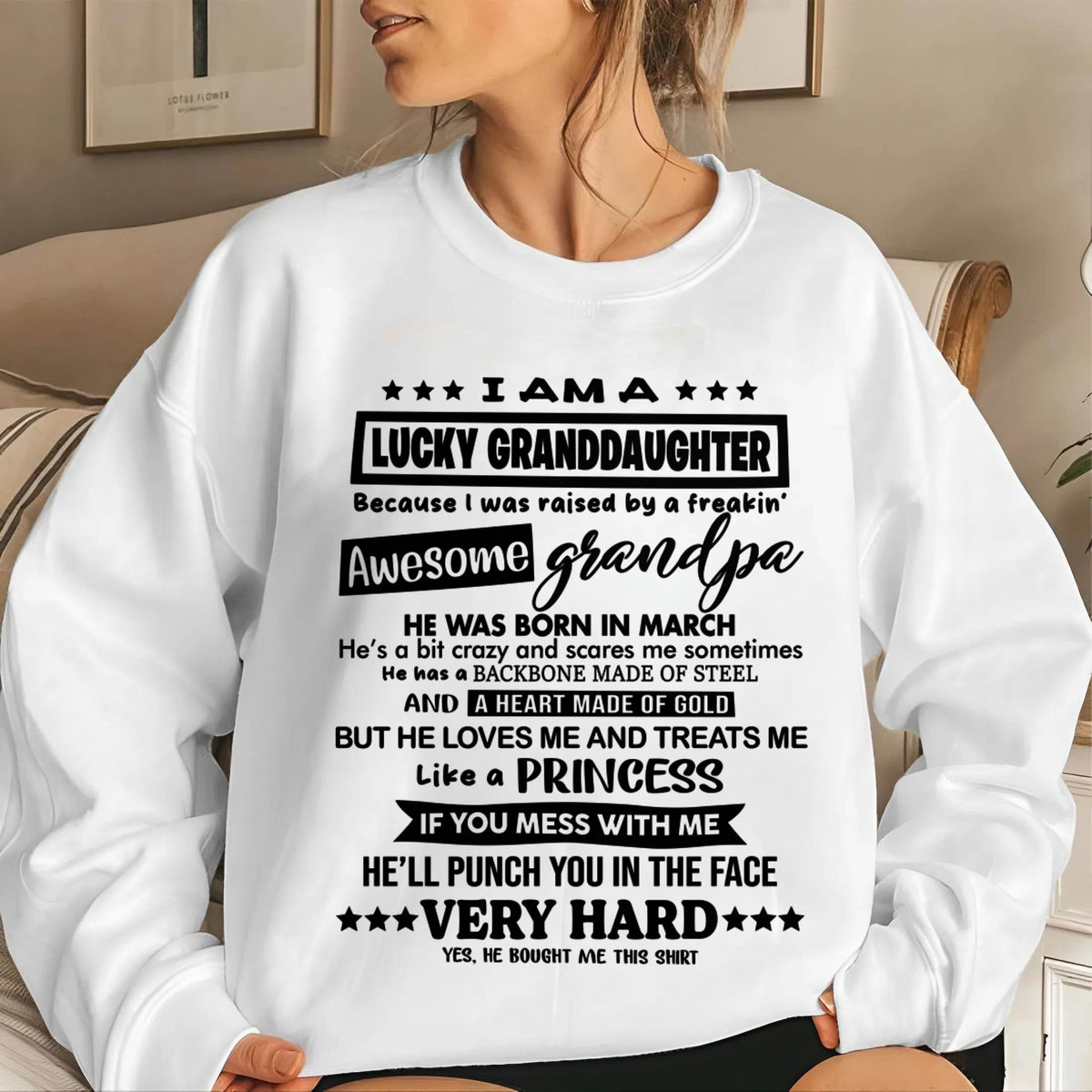 MARCH GRANDPA - LUCKY GRANDDAUGHTER SHIRT RAISED BY AN AWESOME GRANDPA - FROM GRANDPA - TLEE03 (SKU2603-271-03)