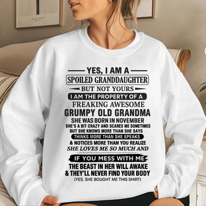 NOVEMBER - YES, I AM A SPOILED GRANDDAUGHTER BUT NOT YOURS I AM THE PROPERTY OF A FREAKING AWESOME GRUMPY OLD GRANDMA - FROM GRANDMA - TLEE11 (SKU12-184-11)