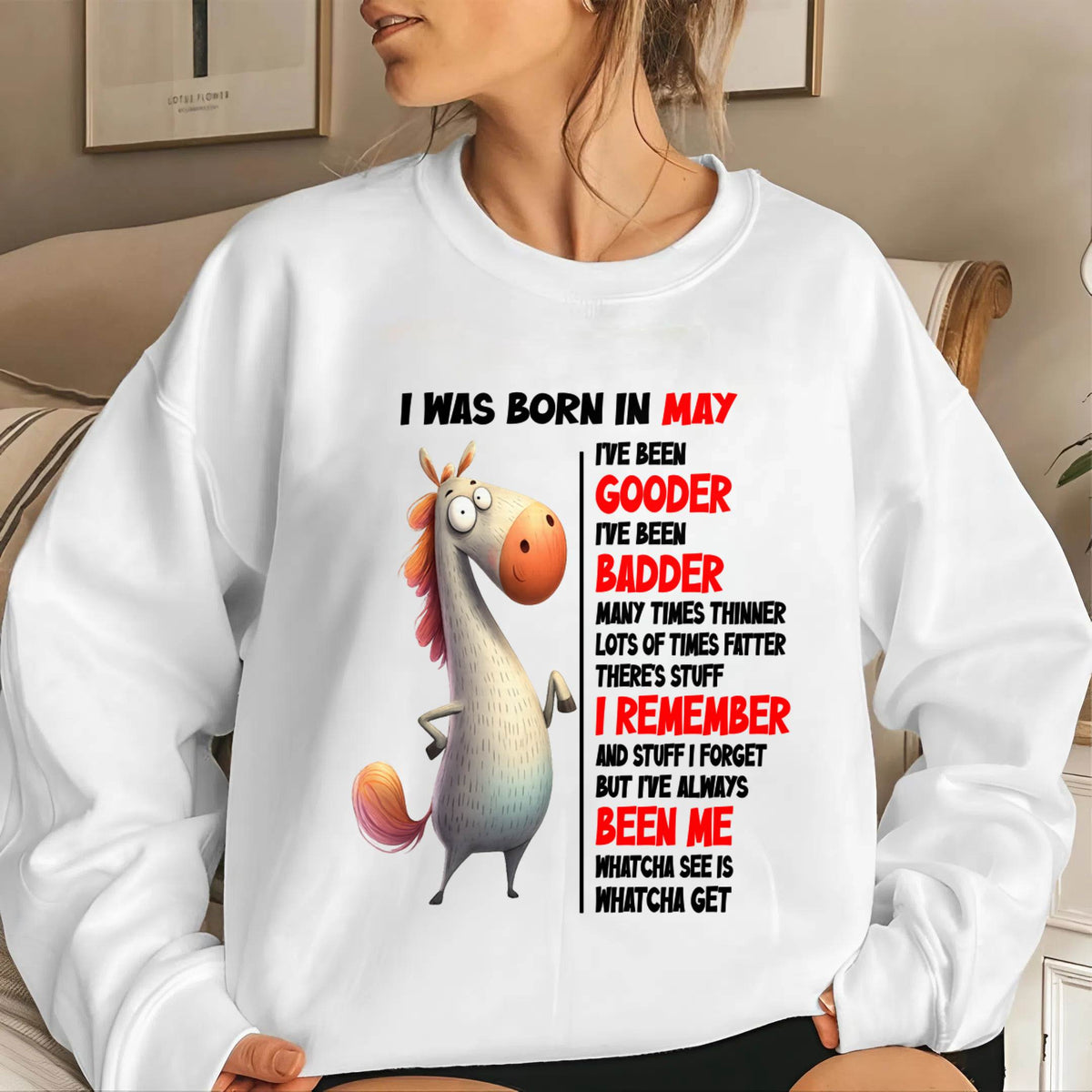 BORN IN MAY FUNNY SHIRT – GOODER BADDER HUMOR BIRTHDAY TEE - FOR WOMEN - TLEE05 (SKU2603-270-05)