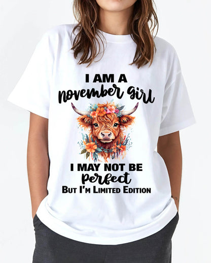 NOVEMBER GIRL FLORAL HIGHLAND COW TEE - FOR WOMEN - TLEE11 (SKU2607-278-11)