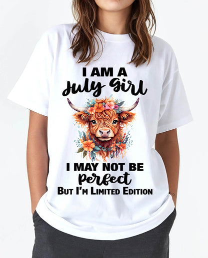 JULY GIRL FLORAL HIGHLAND COW TEE - FOR WOMEN - TLEE07 (SKU2607-278-07)
