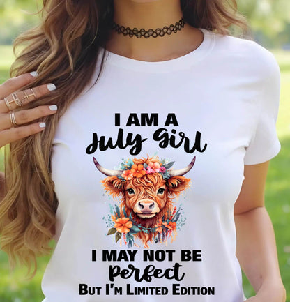 JULY GIRL FLORAL HIGHLAND COW TEE - FOR WOMEN - TLEE07 (SKU2607-278-07)