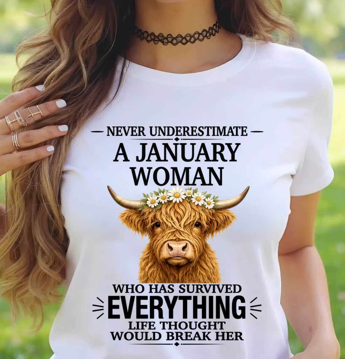 JANUARY WOMAN HIGHLAND COW SHIRT - FOR WOMEN - TLEE01 (SKU2606-158-01)