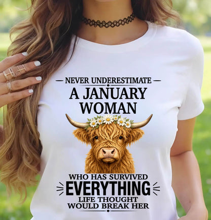 JANUARY WOMAN HIGHLAND COW SHIRT - FOR WOMEN - TLEE01 (SKU2606-158-01)