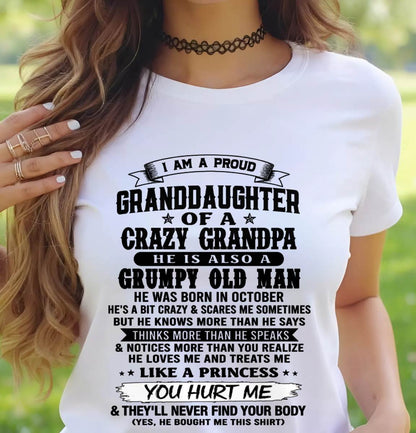 OCTOBER - PROUD GRANDDAUGHTER OF A CRAZY GRANDPA - FROM GRANDPA - TLEE10 (SKU2607-114-10)
