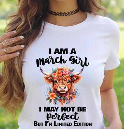 MARCH GIRL FLORAL HIGHLAND COW TEE - FOR WOMEN - TLEE03 (SKU2607-278-03)