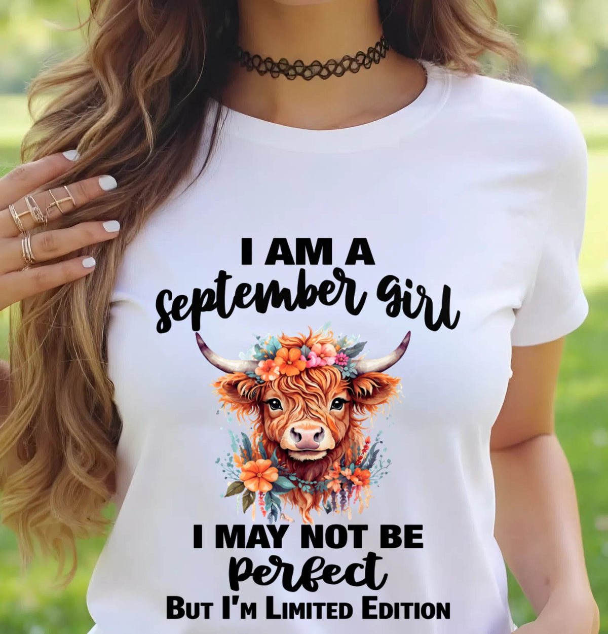 SEPTEMBER GIRL FLORAL HIGHLAND COW TEE - FOR WOMEN - TLEE09 (SKU2607-278-09)