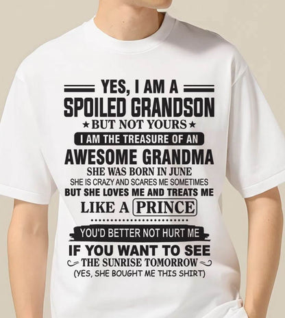 JUNE - YES, I AM A SPOILED GRANDSON BUT NOT YOURS I AM THE TREASURE OF AN AWESOME GRANDMA - FROM GRANDMA - TLEE06 (SKU10-57-06)