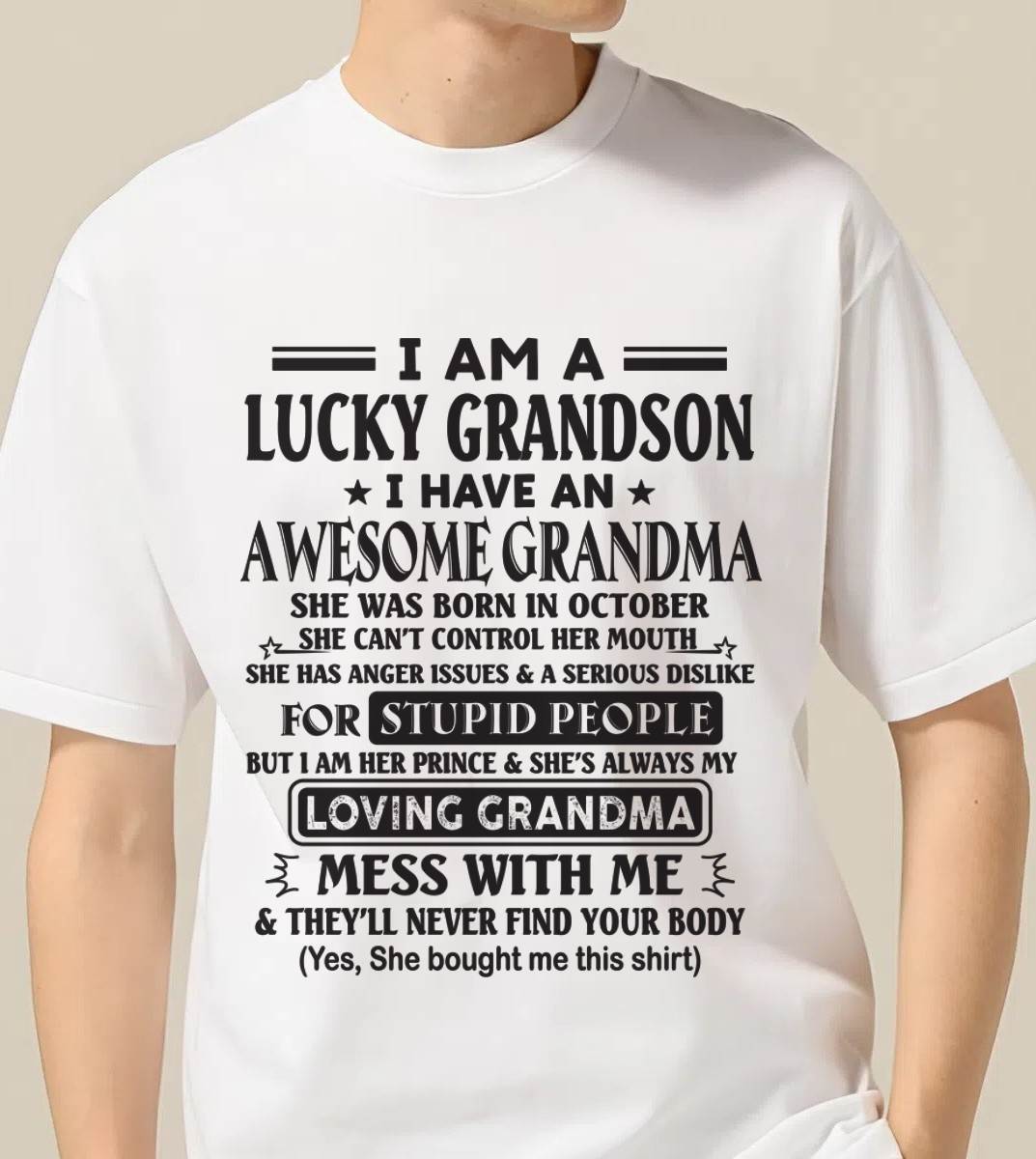OCTOBER - I AM A LUCKY GRANDSON I HAVE AN AWESOME GRANDMA - FROM GRANDMA - TLEE10 (SKU12-40-10)